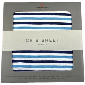 Blue Stripe Bamboo Baby Crib Sheet‎ Fitted Standard Mattress White Boy Newcastle